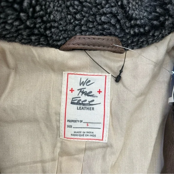 NWOT Free People Rori Slouchy Moto Genuine Leather Jacket with Sherpa Collar - Picture 8 of 9